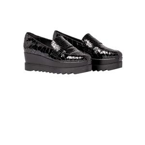 Anne Fontaine NAYA Croc-embossed black leather platform Loafer 37